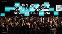 Nova Gorica, Trg Edvarda Kardelja.Otvoritev Evropske prestolnice kulture (EPK) Nova Gorica-Gorica 2025.Zakljucni umetniski spektakel ob otvoritvi EPK GO! 2025.