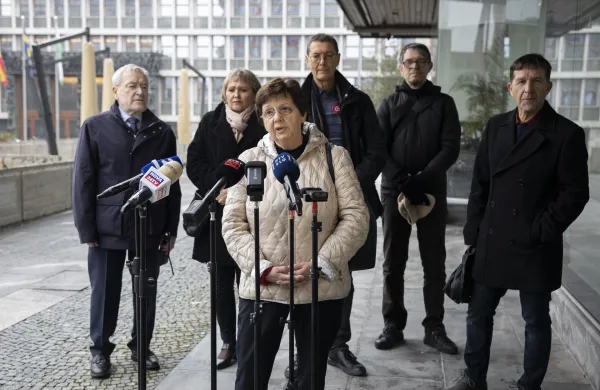 Ljubljana, pred DZ.Novinarska konferenca Drustva Srebrna nit - Zdruzenja za dostojno starost, na kateri so predstavili razloge za vlozitev ugovora zaradi nepravilnosti v kampanji pred referendumom o zakonu o prostovoljnem koncanju zivljenja Drzavno volilno komisijo.Predsednica Drustva Srebrna nit Irena Zagar.