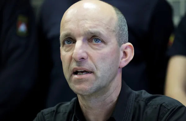 Ljubljana, Gasilska brigada Ljubljana.Novinarska konferenca Sindikata poklicnega gasilstva Slovenije (SPGS), na kateri so predstavili podrobnosti protestnega shoda.Sekretar SPGS David Svarc.