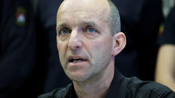 Ljubljana, Gasilska brigada Ljubljana.Novinarska konferenca Sindikata poklicnega gasilstva Slovenije (SPGS), na kateri so predstavili podrobnosti protestnega shoda.Sekretar SPGS David Svarc.