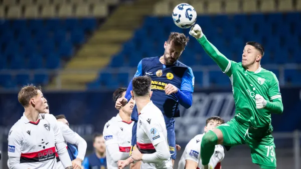 Matija Boben vs Denis Pintol in action during Prva liga Telemach 2025/26 football match between NK Celje and NK Primorje in Stadion z'dezele, Celje, Slovenia on December 7, 2025. Photo: Jure Banfi