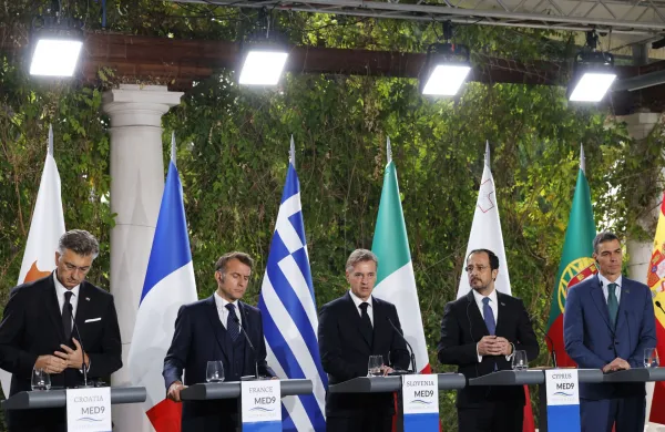 Slovenija, Portorož, 20.10.2025, 20. oktober 2025Vrh voditeljev MED9, politika, portret, Robert Golob, Ursula von der Leyen, Antonio Tajani, Robert Abela, Pedro Sanchez, Abdulah II ibn Al Hussein, Andrej Plenković, Emmanuel Macron, Kiriakos Micotakis, Nikos Hristodulides, Luis Montenegro,Foto: Borut Živulović/F.A.Bobo