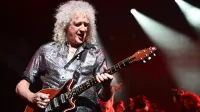 17 October 2025, Baden-W&uuml;rttemberg, Stuttgart: Queen guitarist Brian May performs an encore on stage at the premiere of the revival of the Queen musical "We will rock you" at the Palladium Theater. Photo: Bernd Wei&szlig;brod/dpa,Image: 1046234303, License: Rights-managed, Restrictions: GERMANY OUT, Model Release: no, Credit line: BERND WEISSBROD/AFP/Profimedia
