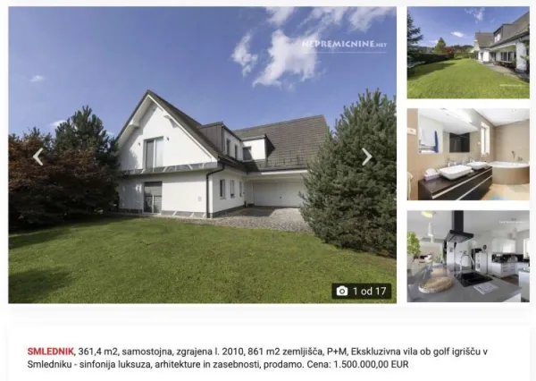 Stanovanjska nepremičnina, ki se prodaja za 1,5 milijona evrov, se nahaja nedaleč od vile Luke Dončića.