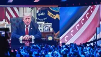 A video recording of President Trump is played addressing the attendees on Day 4 of Turning Point USA's America Fest 2025 held at the Phoenix Convention Center in Phoenix, Arizona on December 21, 2025,Image: 1060988615, License: Rights-managed, Restrictions: *** World Rights ***, Model Release: no, Credit line: Laura Brett/ddp USA/Profimedia