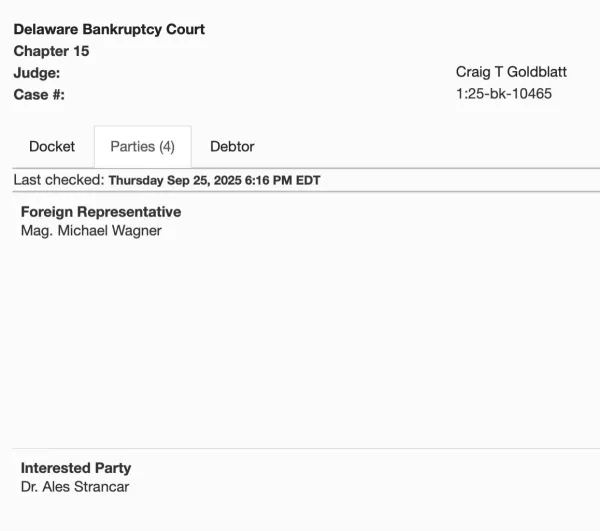 &Scaron;trancar je prijavil svojo udeležbo v sodnem postopku, ki ga je stečajni upravitelj iz Avstrije sprožil v ZDA.