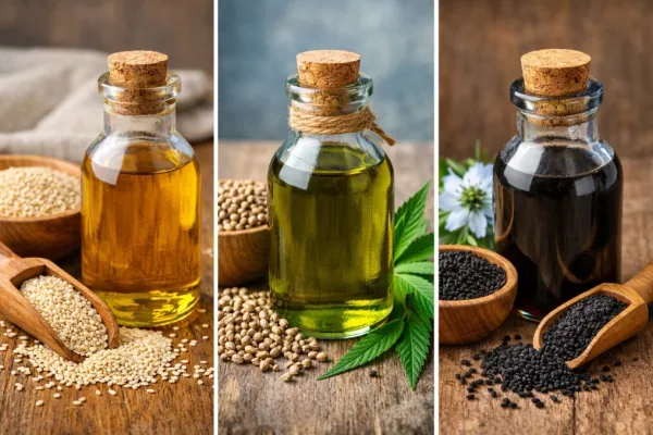 Sezamovo, konopljino in olje črne kumine
