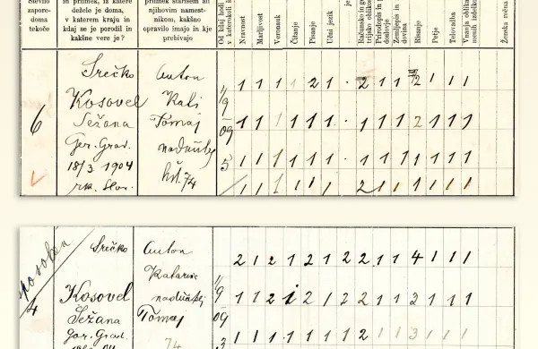 SI_PAK/0153: Razrednica iz Tomaja (1911&ndash;1914): ocena 1 je takrat pomenila vrhunski uspeh.