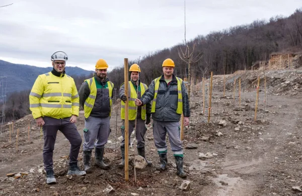 Ekipa, ki skrbi za zasaditev dreves v kamnolomu 