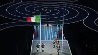 Italija, Milano.Otvoritvena slovesnost zimskih olimpijskih iger Milano Cortina 2026 na stadionu San Siro v Milanu.Dvig italijanske zastave.