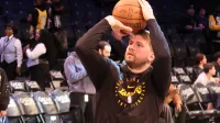 ZDA, New York.Slovenski kosarkarski zvezdnik Luka Doncic v dresu Los Angeles Lakers.