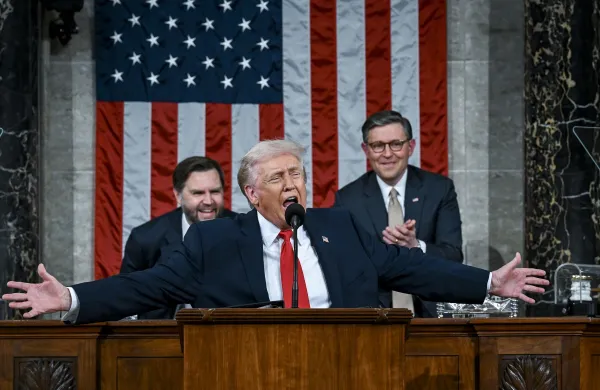 President Donald Trump delivers his State of the Union address during a joint session of Congress in the House Chamber at the U.S. Capitol in Washington, DC on Tuesday, February 24, 2026. Dozens of Democrats have boycotted the speech and are attending an alternative rally called the "People's State of the Union" held on the National Mall. Pool photo by /UPI,Image: 1078046611, License: Rights-managed, Restrictions:, Model Release: no, Credit line: Kenny Holston/UPI/Profimedia