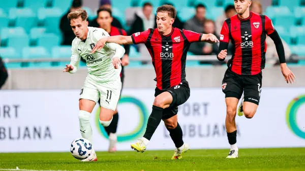 in action during Prva liga Telemach 2025/2026 football match between Olimpija and Primorje in SRC Stozice, Ljubljana, Slovenia on Novermber 7, 2025
