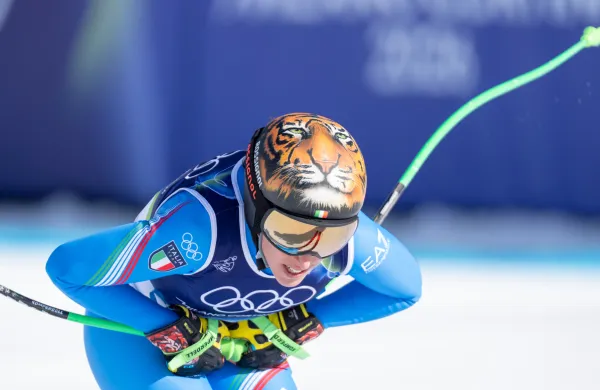 Italija, Cortina d'Ampezzo.Zimske olimpijske igre 2026. Alpsko smucanje, smuk, zenske. Italijanska smucarka Federica Brignone.