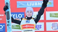 Slovenija, Ljubno ob Savinji, 11.01.2026, 11. januar 2026Nika Prevc Slovenija zlata medalja, Lisa Eder Avstrija Srebrna medalja in Katharina Schmidt Nemčija bronasta medaljo na tekmi za svetovni pokal na skakalnici v Ljubnem ob Savinji. &Scaron;port, skoki, sneg, gledalci, Foto: Žiga Živulović jr./F.A.Bobo