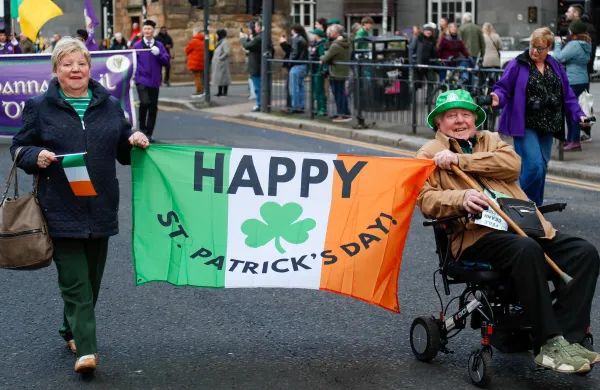 People gathered in Glasgow city centre to celebrate St Patrick's Day, on the 14th of March 2025. The celebrations attracted large numbers of revellers across the city.,Image: 1082869646, License: Rights-managed, Restrictions: *** World Rights ***, Model Release: no, Credit line: Jacob Hughes/Sipa USA/Profimedia
