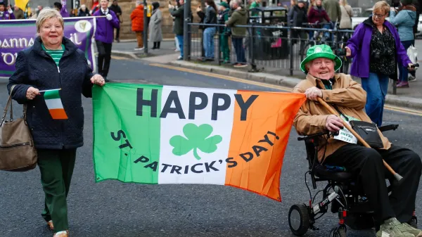 People gathered in Glasgow city centre to celebrate St Patrick's Day, on the 14th of March 2025. The celebrations attracted large numbers of revellers across the city.,Image: 1082869646, License: Rights-managed, Restrictions: *** World Rights ***, Model Release: no, Credit line: Jacob Hughes/Sipa USA/Profimedia