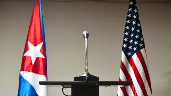 CUBA-U.S.-THIRD ROUND TALKS-RESTORING DIPLOMATIC RELATIONS2015-03-17 00:57:02.0(150317) -- HAVANA, Mar. 17, 2015 (Xinhua) -- File photo taken on Jan. 22, 2015 shows the news room for the first round of negotiations in Havana. Cuba began its third round of negotiations to resume diplomatic relations with the United States on March 16, 2015. The attending delegations, as in previous two meetings, are led by Roberta Jacobson, Assistant Secretary of State for Western Hemisphere Affairs of the United States, and Josefina Vidal, Director General of the U.S. Division of Cuba's Ministry of Foreign Affairs.(Xinhua/Liu Bin)(qhs)