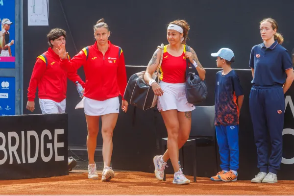 Portorož, 11.4.2026Tenis, Pokal Billie Jean King, Slovenija-&Scaron;panijatekma dvojic Veronika Erjavec/Nika Rad&scaron;ić - Alion Bolsa/Sara Sorribes Tormo