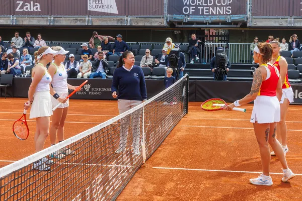 Portorož, 11.4.2026Tenis, Pokal Billie Jean King, Slovenija-&Scaron;panijatekma dvojic Veronika Erjavec/Nika Rad&scaron;ić - Alion Bolsa/Sara Sorribes Tormo