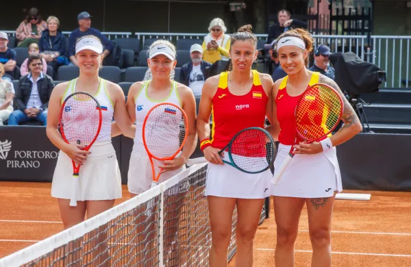 Portorož, 11.4.2026Tenis, Pokal Billie Jean King, Slovenija-&Scaron;panijatekma dvojic Veronika Erjavec/Nika Rad&scaron;ić - Alion Bolsa/Sara Sorribes Tormo
