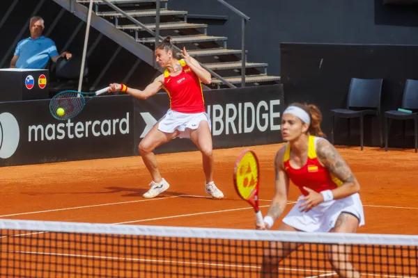 Portorož, 11.4.2026Tenis, Pokal Billie Jean King, Slovenija-&Scaron;panijatekma dvojic Veronika Erjavec/Nika Rad&scaron;ić - Alion Bolsa/Sara Sorribes Tormo