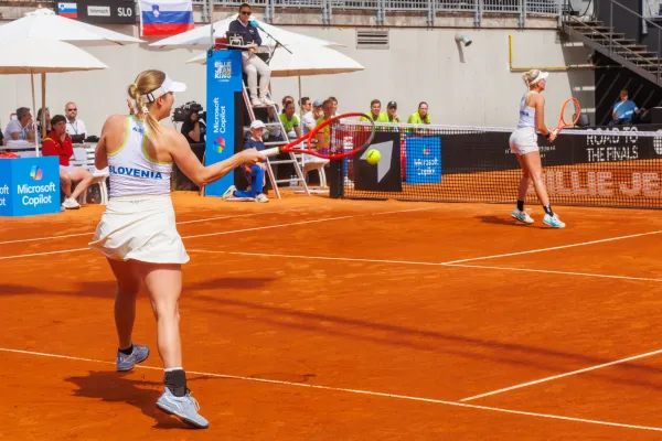 Portorož, 11.4.2026Tenis, Pokal Billie Jean King, Slovenija-&Scaron;panijatekma dvojic Veronika Erjavec/Nika Rad&scaron;ić - Alion Bolsa/Sara Sorribes Tormo