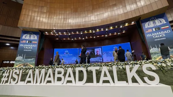 Novinarski center za pogovore med Združenimi državami Amerike in Iranom v Islamabadu.