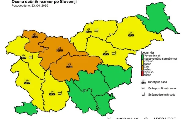 Zbirni zemljevid ARSO z oceno su&scaron;nih razmer po Sloveniji.