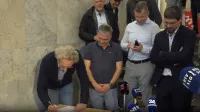 Skupna novinarska konferenca predstavnikov sindikalnih central o aktivnostih po sprejetju zakona o interventnih ukrepih za razvoj Slovenije.