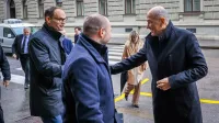 Ljubljana, vlada.Seja sveta za nacionalno varnost v Sloveniji.Predsednik Demokratov Anze Logar, predsednik NSi Jernej Vrtovec in predsednik SDS Janez Jansa ob prihodu na sejo.